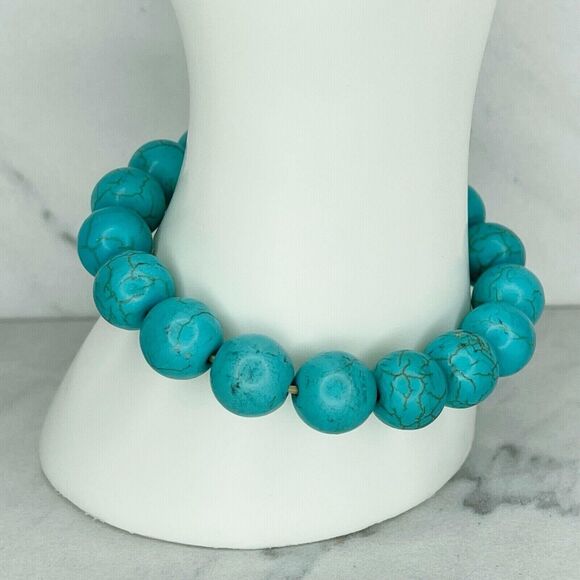 Faux Turquoise Beaded Stretch Bracelet Lot of 2 - Picture 4 of 11